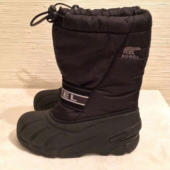 Kids Unisex Sorel Black Insulated Snow Winter Boots - Picture 2 of 5